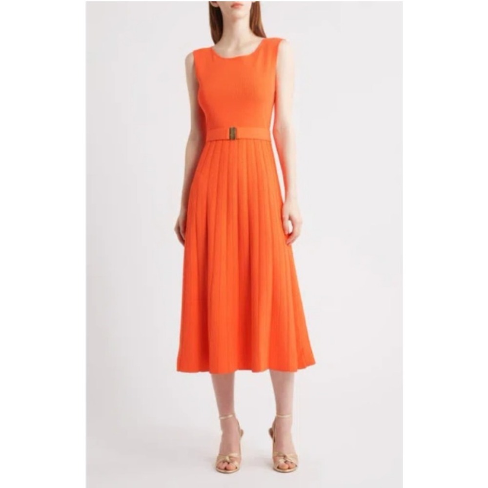 NWT Elie Tahari Sumner Sleeveless Knit Midi Dress In Orange dream Size L $325
